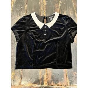 Hot Topic Velvet Peter Pan Collar Top Black White Button Front Size XL Gothic